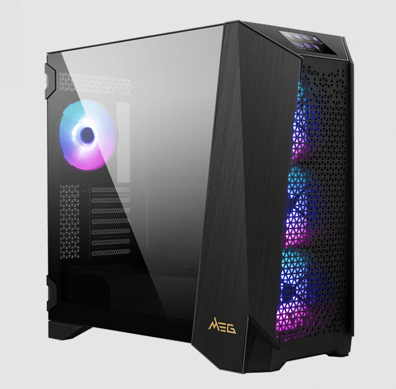  Mid-Tower Case: MSI MEG PROSPECT 700R - Black<br>4x 140mm ARGB Fans, 2x USB 3.2 + 1x USB Type-C, Tempered Glass Side Panel, Supports: EATX*/ATX/mATX/mini-ITX  